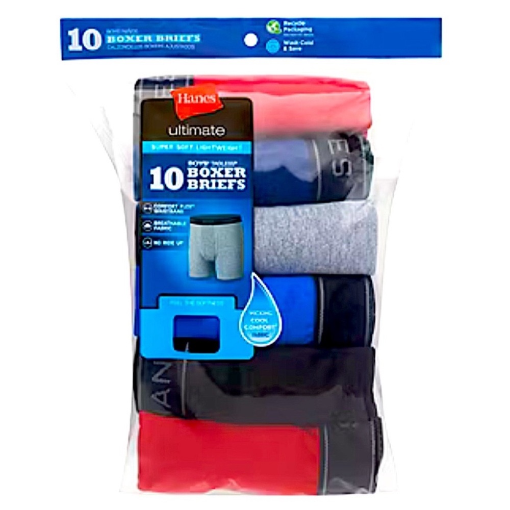 New Medium (Size 10-12) Hanes Big Boys 10 Pack Ultimate Boxer Briefs Super Soft